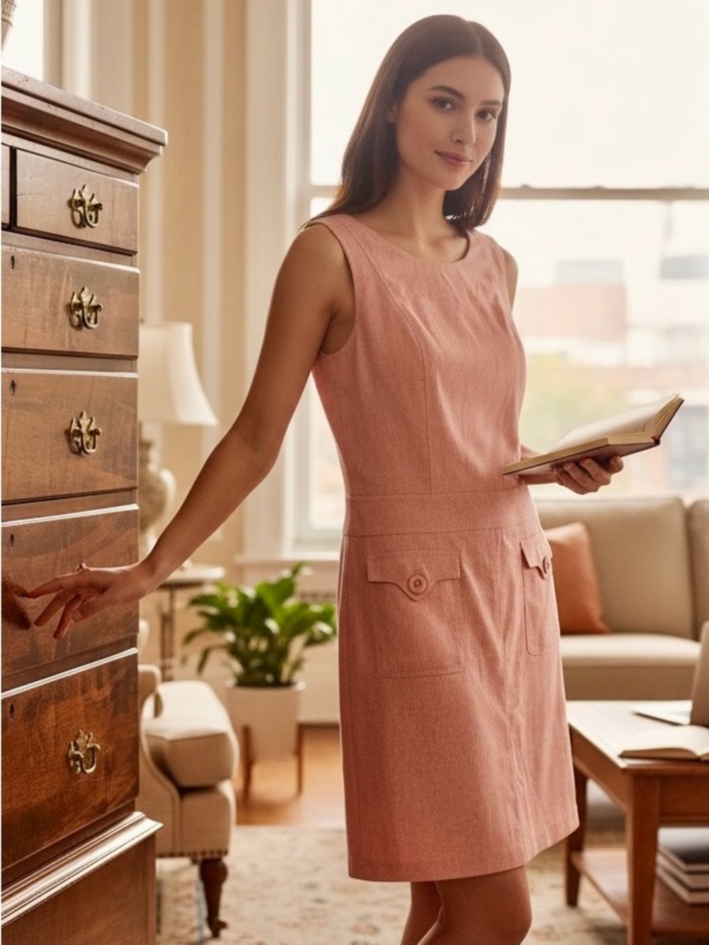 Ann Taylor Loft peach tweed dress